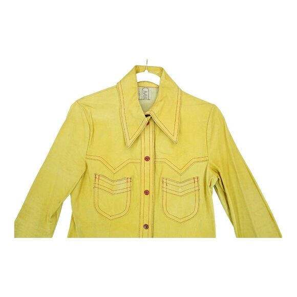 Vintage 70`s MIURA Yellow LEATHER Jacket Size Large Made in England Hard to Find - Picture 4 of 15